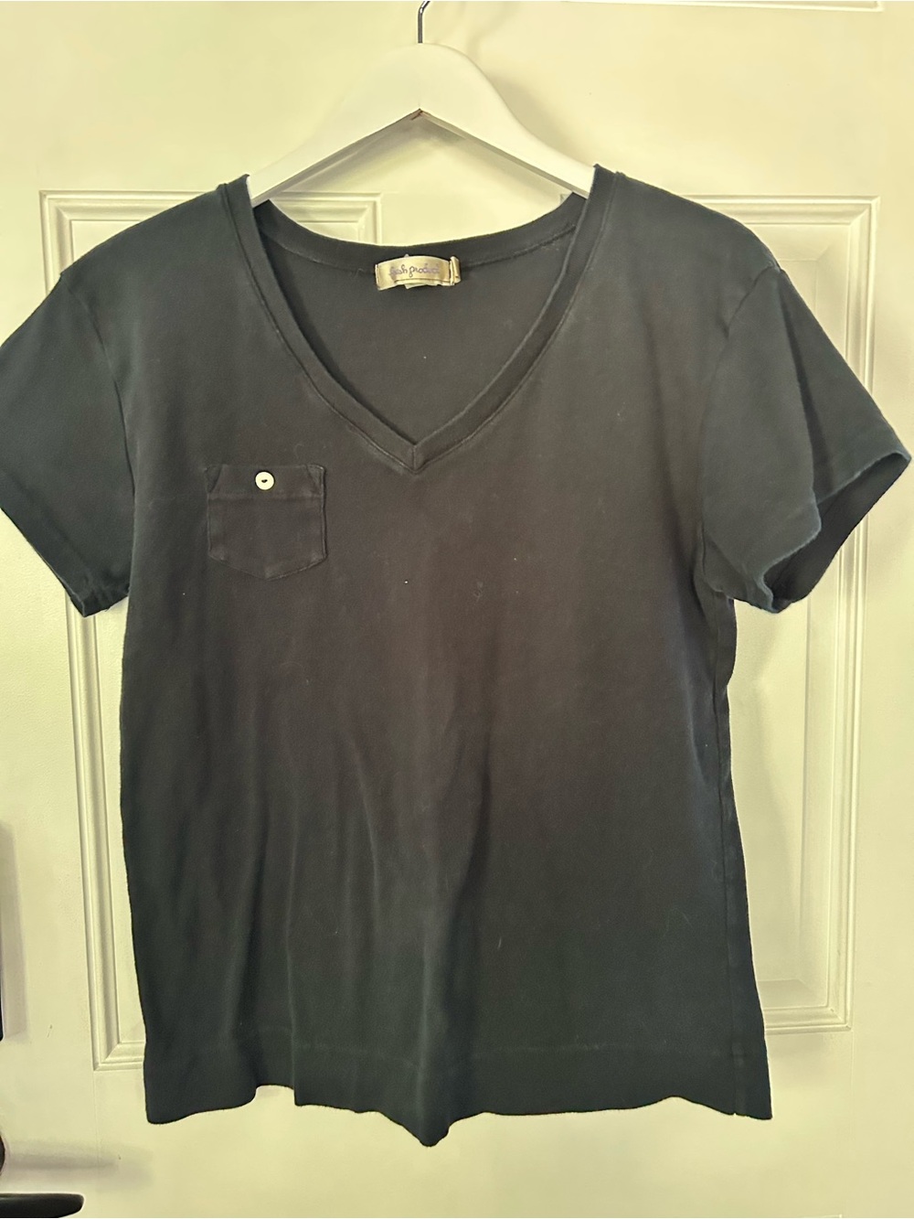 fresh produce Black V‑Neck Short Sleeve Pocket Tee with Button